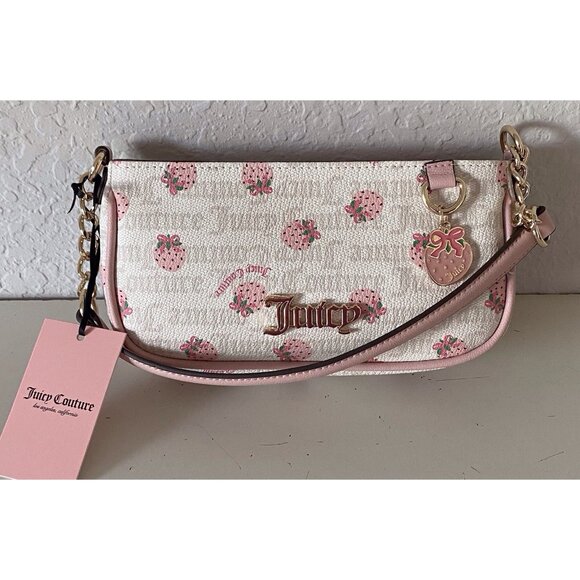 Juicy Couture Handbags - Juicy Couture Berry Sweet Strawberry Shoulder Bag Purse Angel Crystal Pink NEW